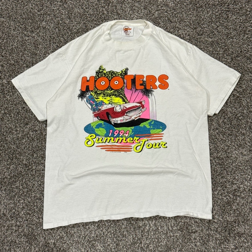 Vintage 1994 Hooters Summer Tour T-Shirt Mens XL White Single Stitch Made in USA